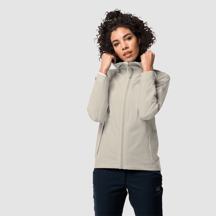 Chamarra Impermeable Jack Wolfskin Jwp Mujer Grises Mexico-1682715